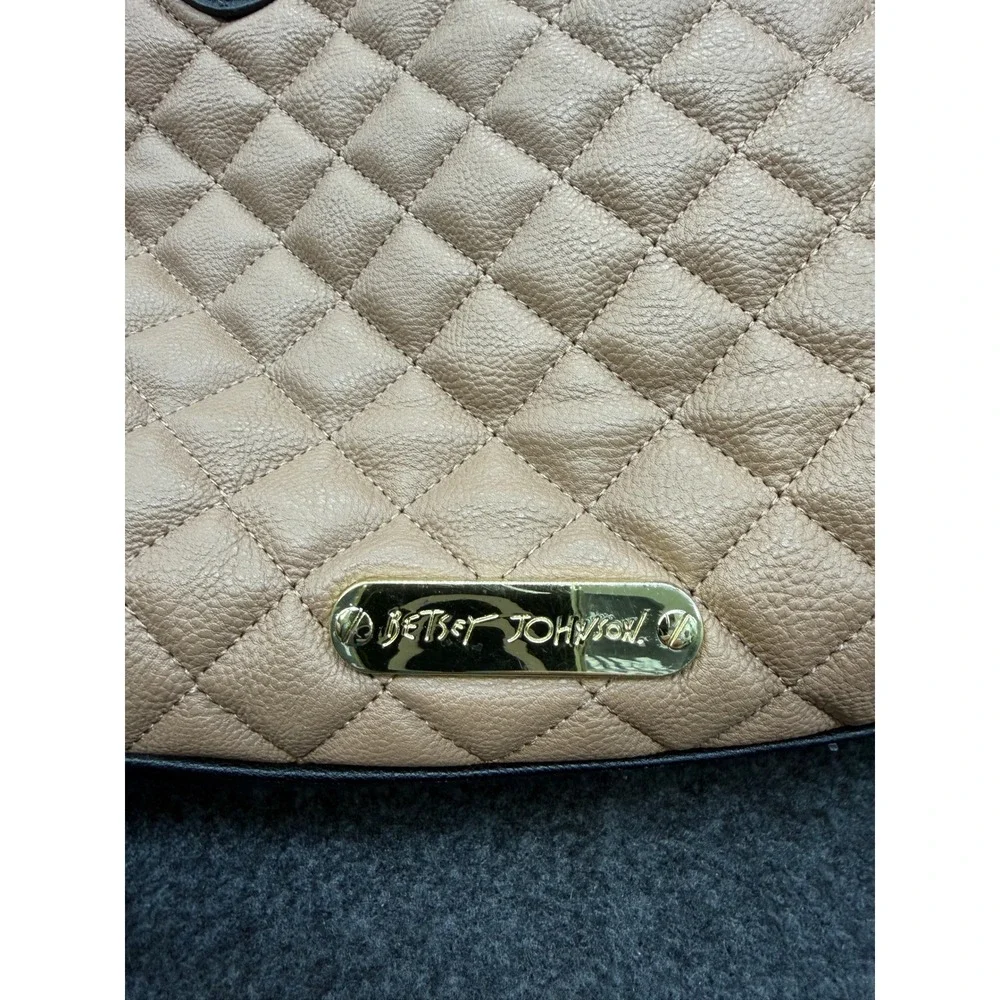 Vintage Betsey Johnson Satchel Quilted Large‎ Bow Tan Black Handbag READ